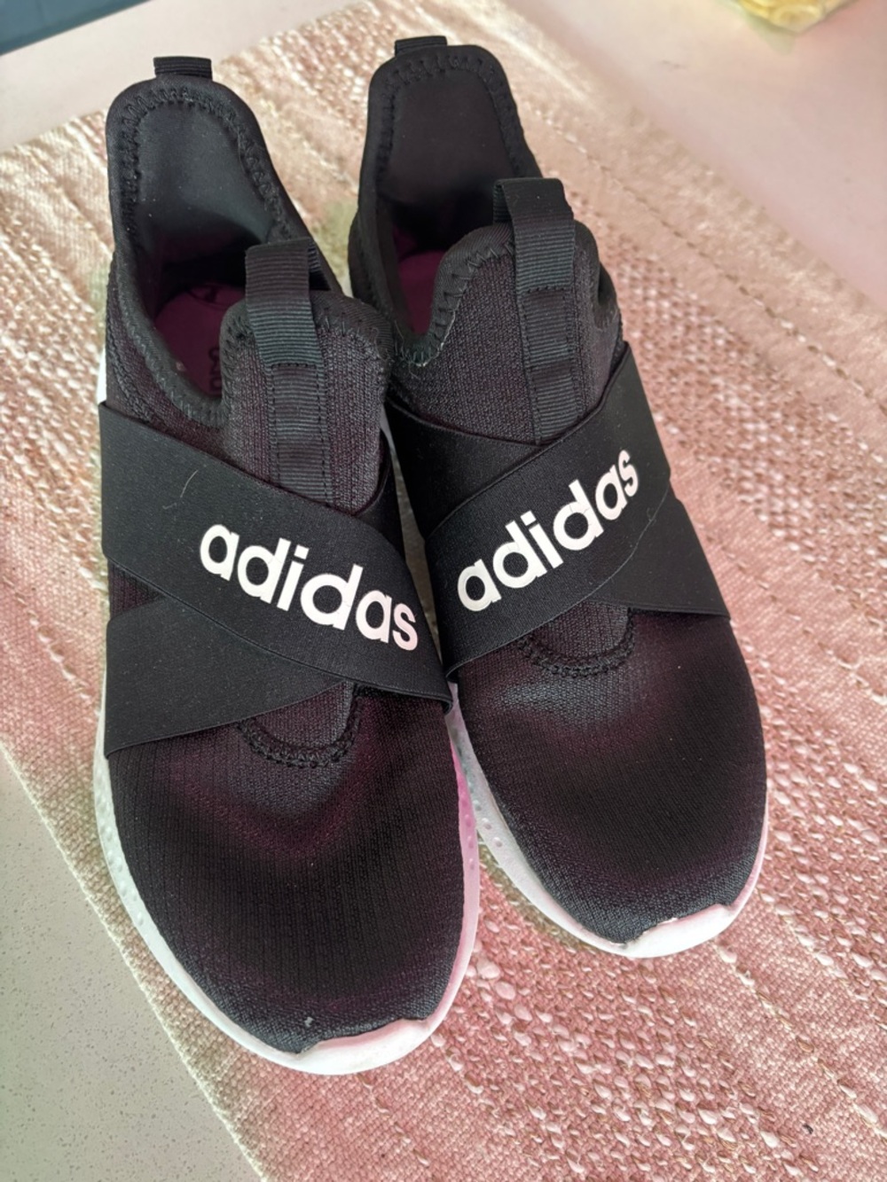 adidas Black and White Slip-On Crisscross Sneakers
